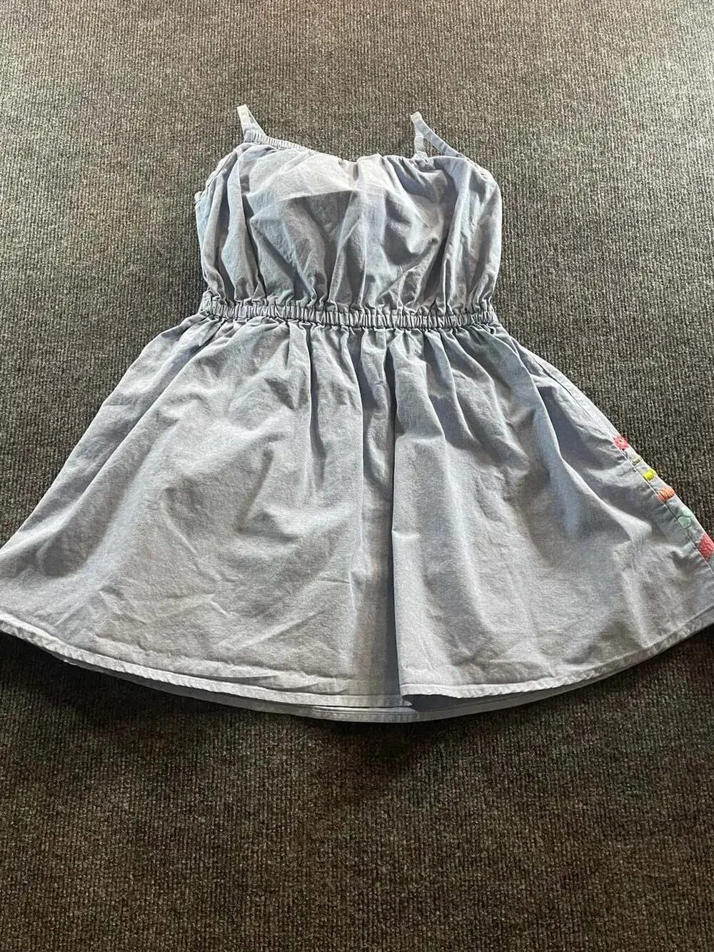 Gymboreee Chambray Dress Size 7 Blue Ruffle Straps Embroidered Ric Rac